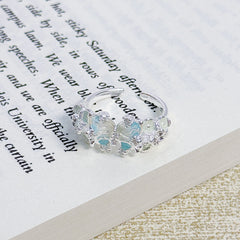 Cool Ice Blue Series Enamel Butterfly Open Ring, Vacation Style, Light Luxury High-end Niche Design Finger Ring For Women