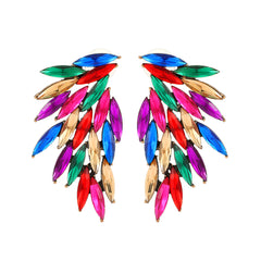 Multicolor Paved Rhinestone Angel Wing Stud Earrings Women Boho Statement Vacation Party Daily Wear Accessories