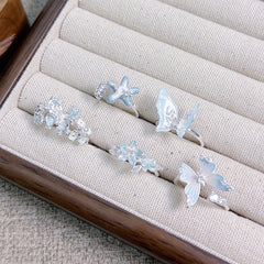 Cool Ice Blue Series Enamel Butterfly Open Ring, Vacation Style, Light Luxury High-end Niche Design Finger Ring For Women