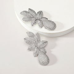 Rhinestone Floral Teardrop Dangle Earrings For Women Wedding Evening Party Prom Formal Luxury Statement Jewelry