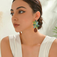 Rhinestone Floral Teardrop Dangle Earrings For Women Wedding Evening Party Prom Formal Luxury Statement Jewelry