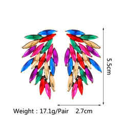 Multicolor Paved Rhinestone Angel Wing Stud Earrings Women Boho Statement Vacation Party Daily Wear Accessories