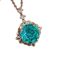 Inlaid High-Carbon Diamond Rose-Cut Aquamarine Pendant