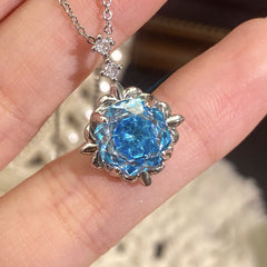 Inlaid High-Carbon Diamond Rose-Cut Aquamarine Pendant