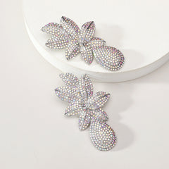 Rhinestone Floral Teardrop Dangle Earrings For Women Wedding Evening Party Prom Formal Luxury Statement Jewelry