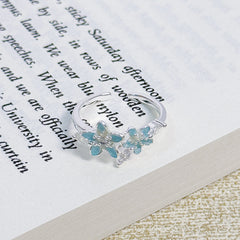 Cool Ice Blue Series Enamel Butterfly Open Ring, Vacation Style, Light Luxury High-end Niche Design Finger Ring For Women