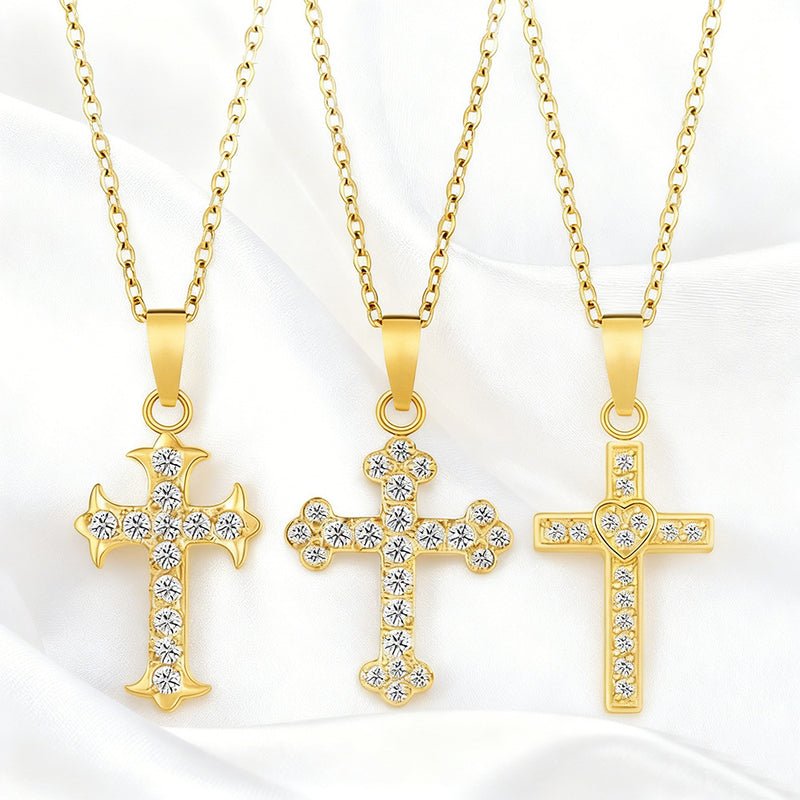 Stainless Steel Light Luxury Small Pendant Necklace With Micro-Set Zirconia Stones For Women