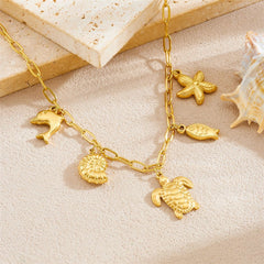 Stainless Steel Snail Turtle Small Fish Clavicle Necklace With Cross Chain