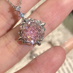 Inlaid High-Carbon Diamond Rose-Cut Aquamarine Pendant