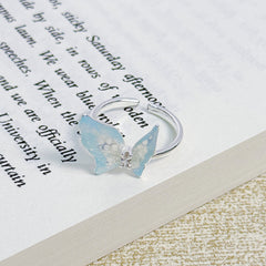 Cool Ice Blue Series Enamel Butterfly Open Ring, Vacation Style, Light Luxury High-end Niche Design Finger Ring For Women