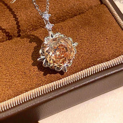 Inlaid High-Carbon Diamond Rose-Cut Aquamarine Pendant