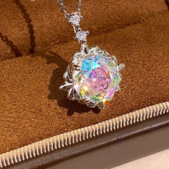 Inlaid High-Carbon Diamond Rose-Cut Aquamarine Pendant