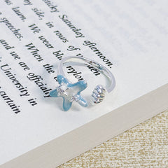 Cool Ice Blue Series Enamel Butterfly Open Ring, Vacation Style, Light Luxury High-end Niche Design Finger Ring For Women