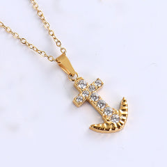 Stainless Steel Light Luxury Small Pendant Necklace With Micro-Set Zirconia Stones For Women