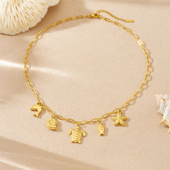 Stainless Steel Snail Turtle Small Fish Clavicle Necklace With Cross Chain