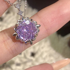 Inlaid High-Carbon Diamond Rose-Cut Aquamarine Pendant